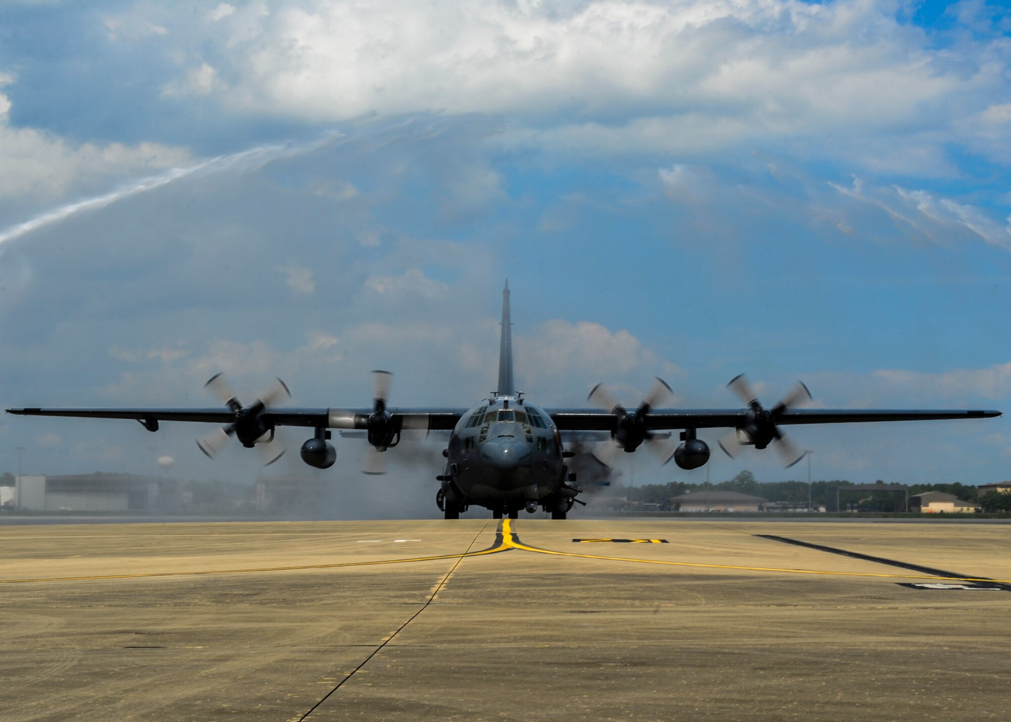 Col. Sean Farrell, commander of the 1st Special Operations Wing, taxis an AC-130U “Spooky” gunship following his final flight at Hurlburt Field, Fla., June 7, 2016. Farrell has logged more than 3,500 flight hours in his career and served as the 1 SOW installation commander for the past 18 months. (U.S. Air Force photo by Airman 1st Class Joseph Pick)