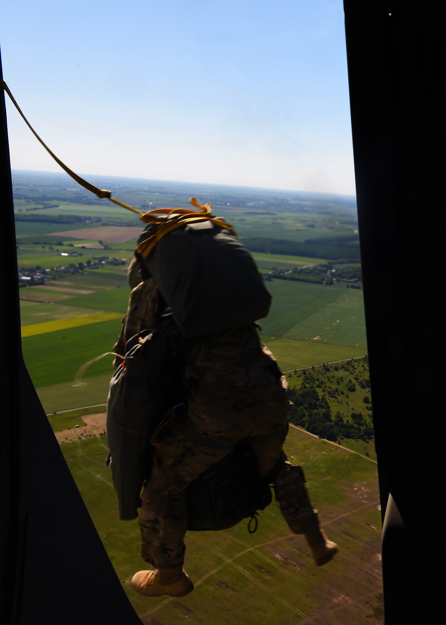 An 82nd Airborne Division Paratrooper jumps from a C-17 Globemaster III over Poland June 6, 2016. Several hundred paratroopers and their equipment were air dropped after a more than nine hour flight to the drop zone during Exercise Swift Response 2016. (Air Force photo/Staff Sgt. Naomi Shipley)