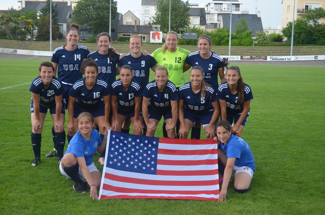 Team USA gets ready to take on South Korea in their second match.  France hosted the 2016 Conseil International du Sport Militaire (CISM) World Football Cup in Rennes, France from 24 May to 5 June.  USA finished 7th overall as host nation France won the Cup.