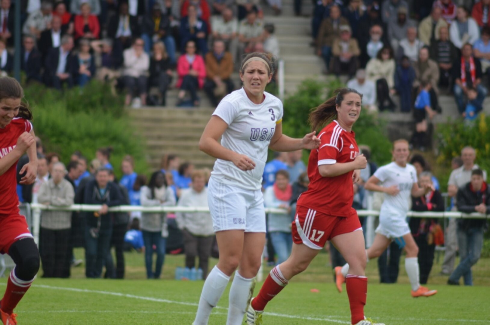 Marine 1st Lt. Kate Herren of New River, N.C. scored the opening goal against Canada in overtime. France hosted the 2016 Conseil International du Sport Militaire (CISM) World Football Cup in Rennes, France from 24 May to 5 June.  USA finished 7th overall as host nation France won the Cup.