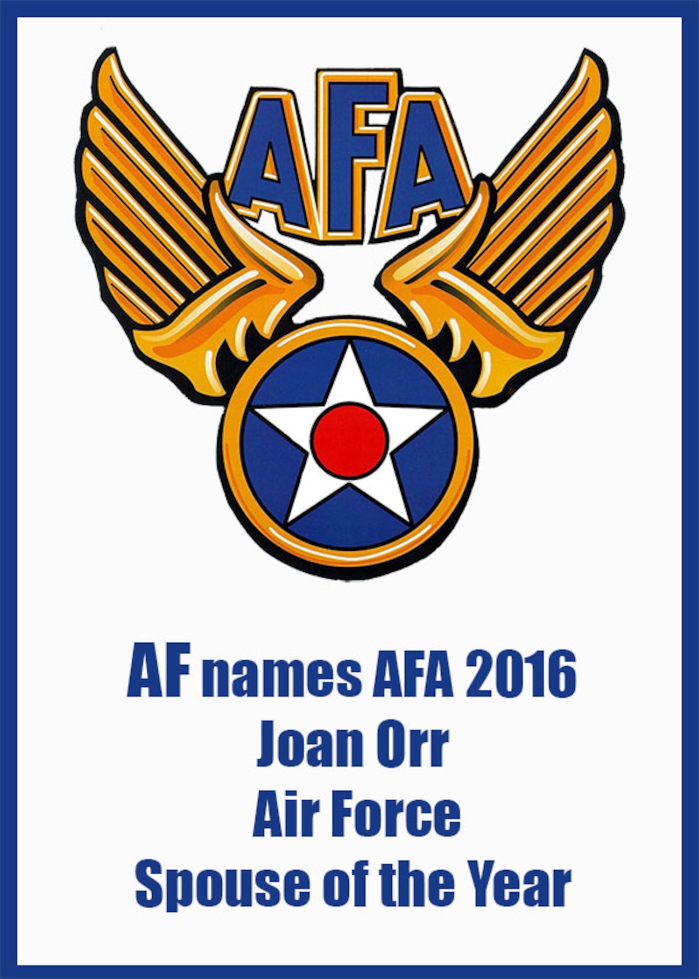 The Joan Orr Award, sponsored by the Air Force Association, honors the Air Force Spouse of the Year for significant contributions made by non-military spouses of Air Force members. (AFPC courtesy graphic)