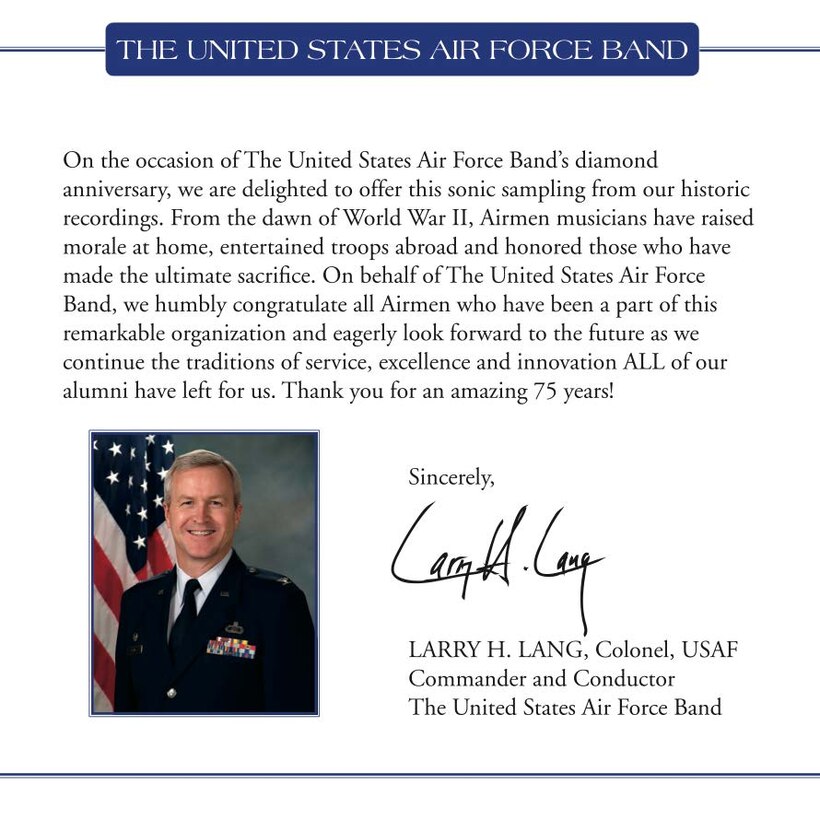 75 Years of Musical Excellence - Letter from Colonel Lang.