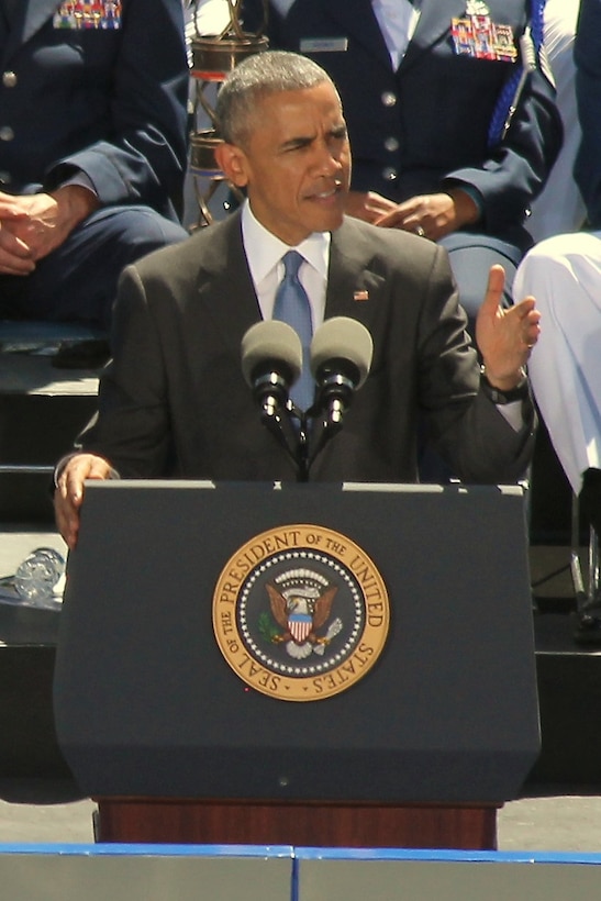 President Barack Obama addresses the cadets at the 2016 USAF Academy Graduation.