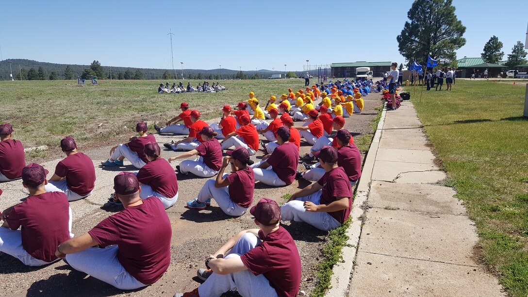 Air Force Junior Reserve Officer Training Corps  cadets participate in a teambuilding exercise during a JROTC Leadership Course May 27 to June 3 at Camp Navajo, Flagstaff, Ariz. The JROTC Cadet Leadership Course is an annual week-long summer camp that provides an opportunity for cadets from different schools and backgrounds to come together and learn about leadership, teamwork, respect for others and the Air Force core values. (Courtesy photo)