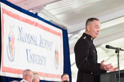 Marine Corps Gen. Joe Dunford, chairman of the Joint Chiefs of Staff, delivers the commencement speech during the National Defense University's 2016 graduation ceremony at Fort Lesley J. McNair in Washington, D.C., June 9, 2016. The university provides military education to senior leaders. DoD photo by Army Staff Sgt. Sean K. Harp
