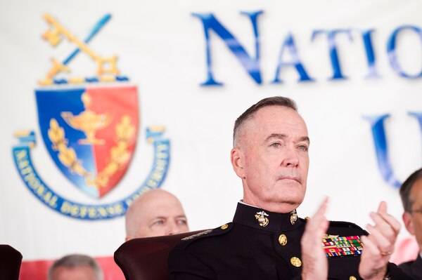 Marine Corps Gen. Joe Dunford, chairman of the Joint Chiefs of Staff, applauds during the National Defense University's 2016 graduation ceremony at Fort Lesley J. McNair in Washington, D.C., June 9, 2016. The university provides military education to senior leaders. DoD photo by Army Staff Sgt. Sean K. Harp
