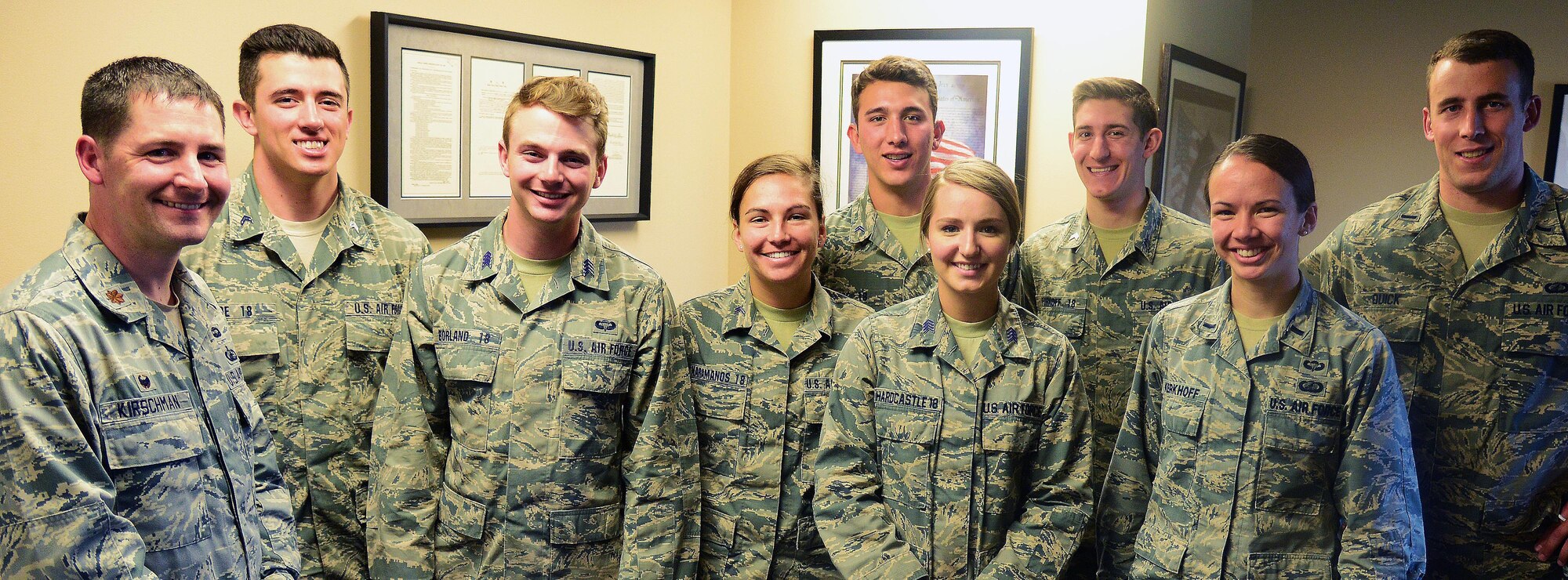 Air Force Academy cadets pose for a photo with Airmen from the 341st Contracting Squadron June 9, 2016, at Malmstrom Air Force Base, Mont. The cadets visited the base as part of Operation Air Force, a summer program which allows future officers the opportunity to see first-hand what active duty could be like. (U.S. Air Force photo/Airman 1st Class Magen M. Reeves)