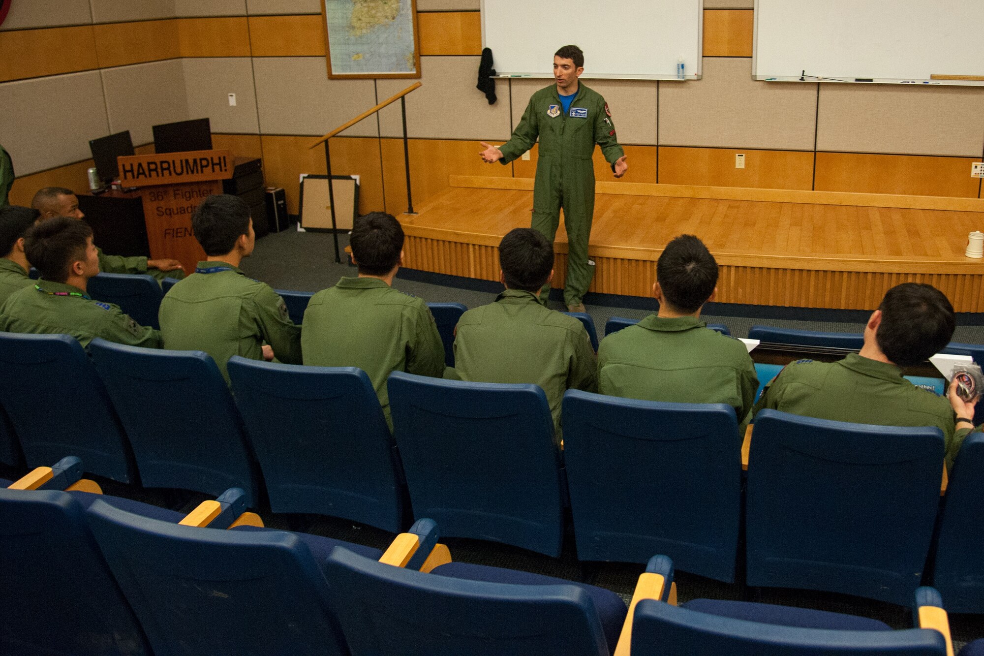 U.S. Air Force Capt. Thomas Nichols, 51st Operation Support Squadron electronic combat pilot, thanks Republic of Korea air force pilots for the training opportunity during Buddy Wing 16-5 at Osan Air Force, Republic of Korea, June 10, 2016. The purpose of the Buddy Wing Program is to execute joint tactics, exchange ideas and improve interoperability between the USAF and ROKAF pilots, maintainers and support personnel. (U.S. Air Force photo by Staff Sgt. Jonathan Steffen)