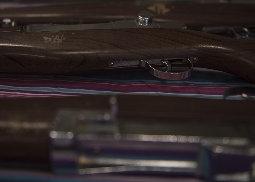 Airman from the 455th Air Expeditionary Wing Honor Guard practice with M1 Garand practice rifles at Bagram Airfield, Afghanistan, June 08, 2016. As a guardsman they demonstrate dedication, commitment and precision, as well as skillful execution of ceremonial drills. (U.S. Air Force photo by Senior Airman Justyn M. Freeman)