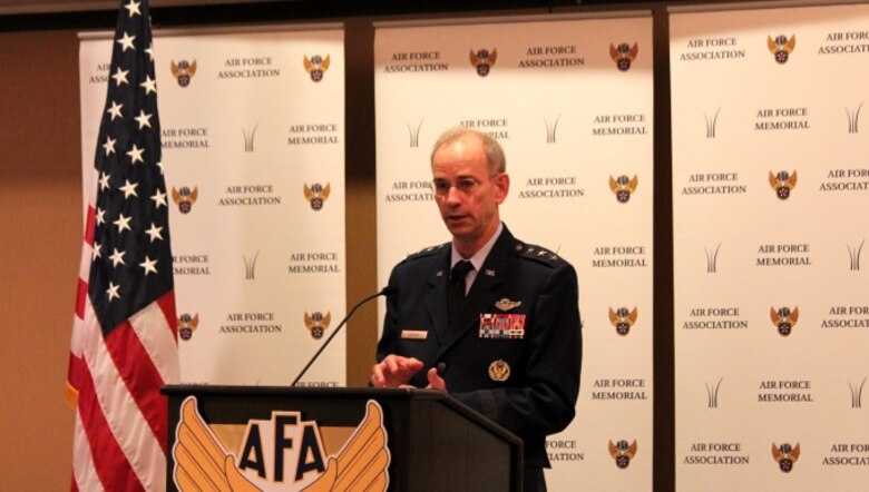 Air Force Surgeon General Lt. Gen. (Dr.) Mark Ediger addressed members of the Air Force Association during the association’s monthly breakfast event held in Arlington, Va., June 7. The general spoke about development of new medical support mission requirements and the efforts of Air Force Medicine to ensure mission success. (U.S. Air Force photo by Prerana Korpe, AFMS Public Affairs)
