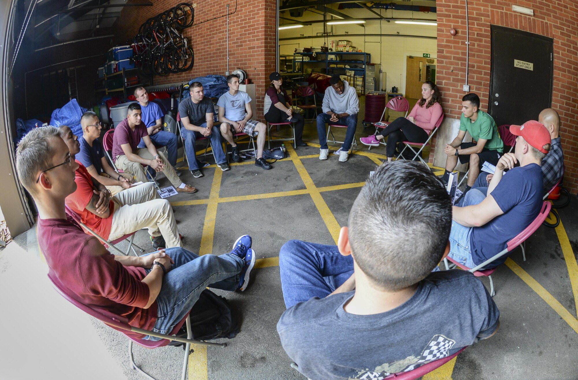 U.S. Air Force Staff Sgt. Bonny Carter, 352 Special Operations Support Squadron supply logistics manager, trains Airmen on resiliency June 8, 2016, on RAF Mildenhall, England. The new “Out of the Box” approach for resiliency training allows for Airmen to receive the required training in a more comfortable environment. (U.S. Air Force photo by Airman 1st Class Tenley Long/Released)