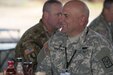 Cpt. Randy Bentley, chaplain for 1st Battalion, 174th Air Defense Artillery with the Ohio National Guard, enjoys a conversation over breakfast with several junior enlisted Soldiers during Exercise Anakonda 2016 at Chelmno, Poland.  Exercise Anakonda 2016 is a Polish-led, joint multinational exercise taking place throughout Poland June 7-17. The exercise involves more than 31,000 participants from more than 20 nations. (US Army Photo by Staff Sgt. Richardson) (Released)