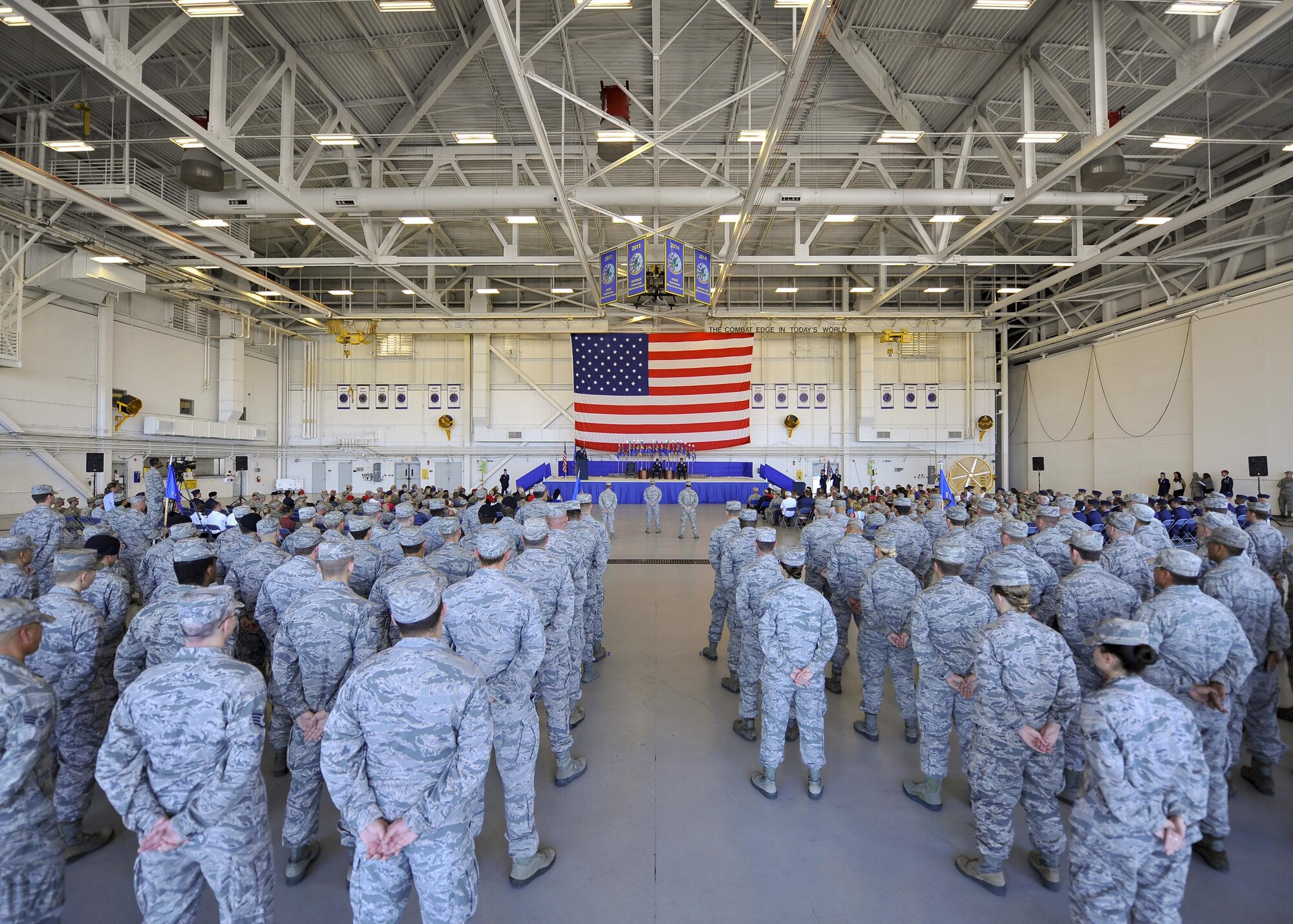 Lt. Gen. Brad Heithold, commander of Air Force Special Operations Command, addresses 1st SOW Air Commandos during a change of command ceremony at Hurlburt Field, Fla., June 10, 2016. Col. Sean Farrell, former commander of the 1st SOW, relinquished command to Col. Tom Palenske, former vice commander of the 1st SOW, after commanding the wing for more than 18 months and employing more than 5,000 Air Commandos who executed 30,900 combat flight hours. (U.S. Air Force photo by Airman 1st Class Kai White)