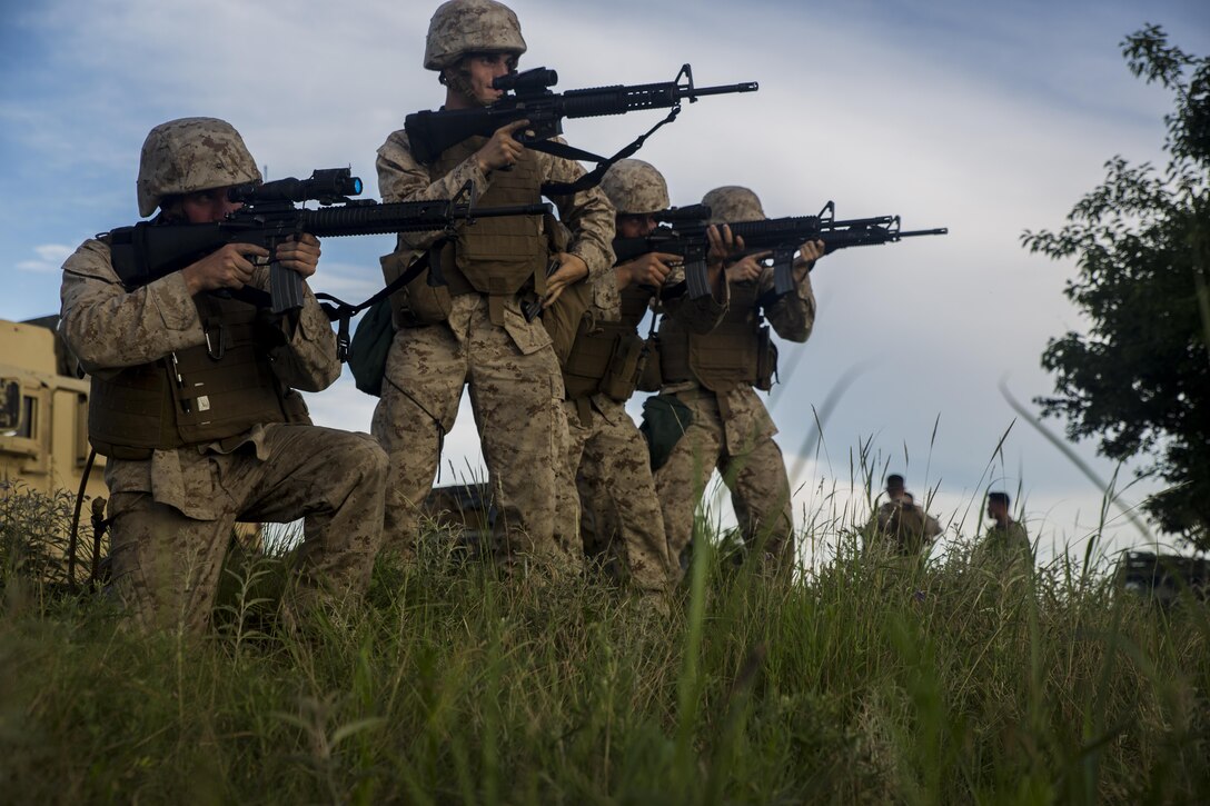 Marines with Battery F, 2nd Battalion, 14th Marines, 4th Marine Division, Marine Forces Reserves, conduct dry-fire shooting drills during their annual training at Fort Sill in Lawton, Okla., June 3, 2016.  To maintain a high level of readiness, the Marine Corps Reserve conducts annual training to ensure Marines remain proficient in their jobs as well as gain experience in other areas.
