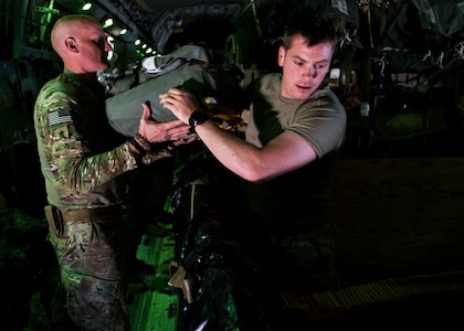 82nd Airborne Division Soldiers pass out parachutes as the prepare for a Jump into Poland as part of Exercise Swift Response June 7, 2016. cargo and U.S. Army and allied parajumpers were dropped into Poland as part of the exercise. Training alongside allies and fellow services allows AMC Airmen to prepare to execute rapid global mobility missions at any moment to any location in the world. (U.S. Air Force photo/Staff Sgt. William A. O'Brien)