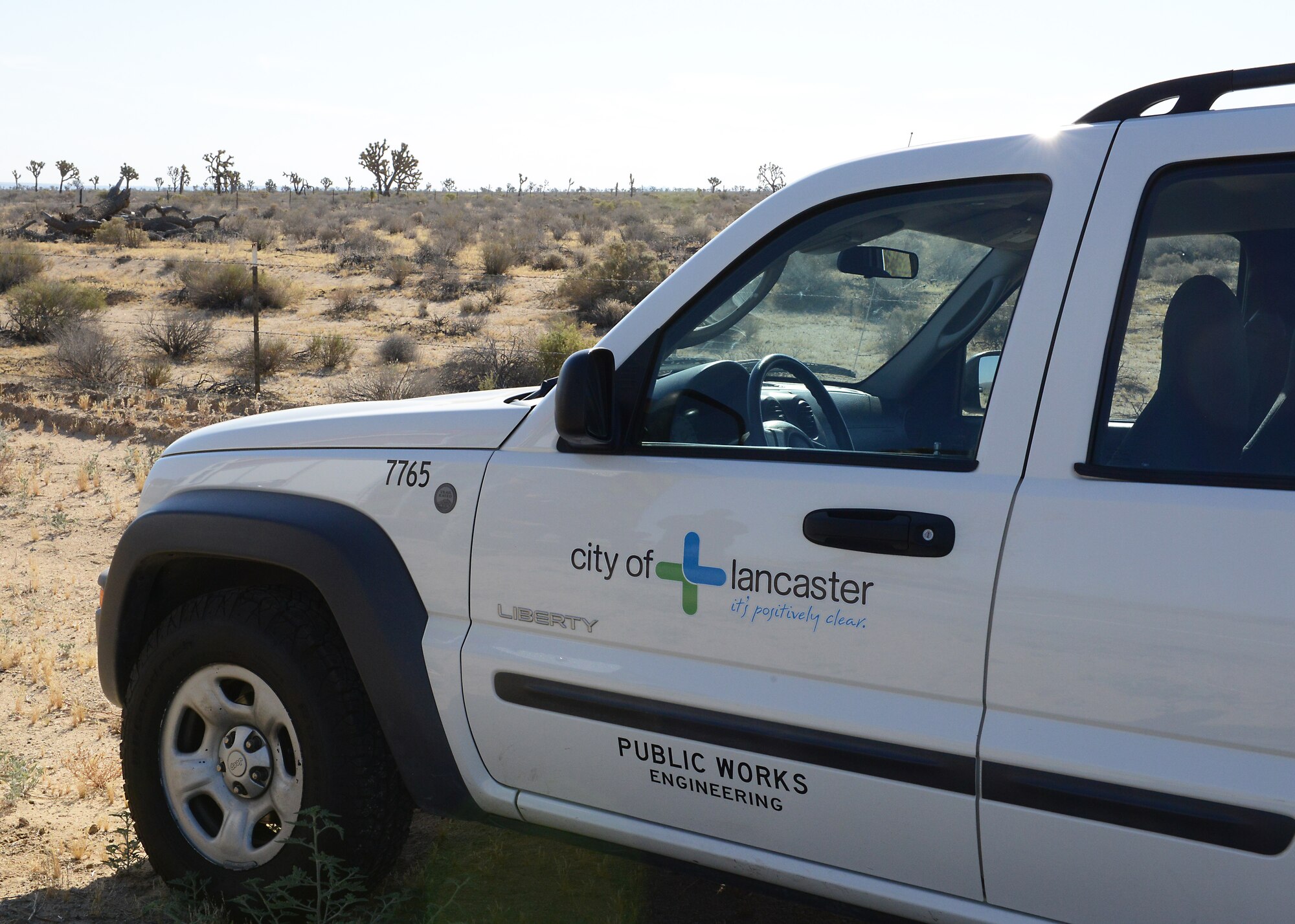A City of Lancaster vehicle on scene of the disposal of a hazardous chemical found at one of the city's waste facilities. Explosive Ordnance Disposal technicians from the 812th Civil Engineering Squadron blew up the chemical June 6 at a range on Edwards Air Force Base. (U.S. Air Force photo by Kenji Thuloweit)