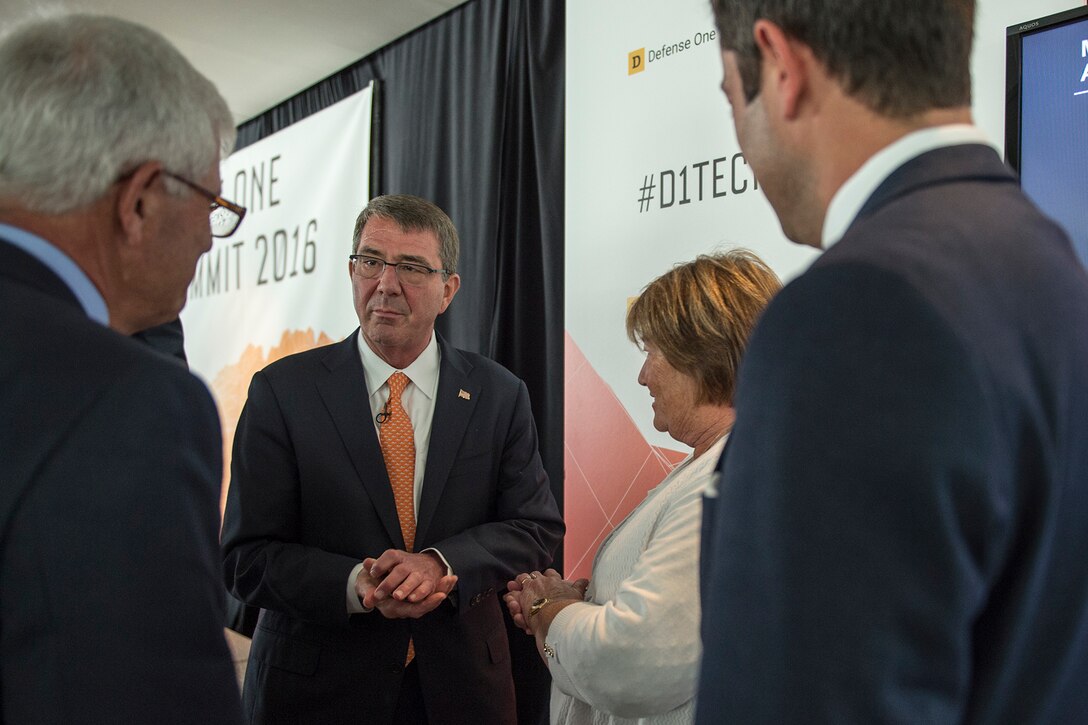 Defense Secretary Ash Carter meets with Kevin Baron, executive editor of Defense One, during the Defense One Tech Summit in Washington D.C., June 10, 2016. DoD photo by Staff Sgt. Brigitte N. Brantley