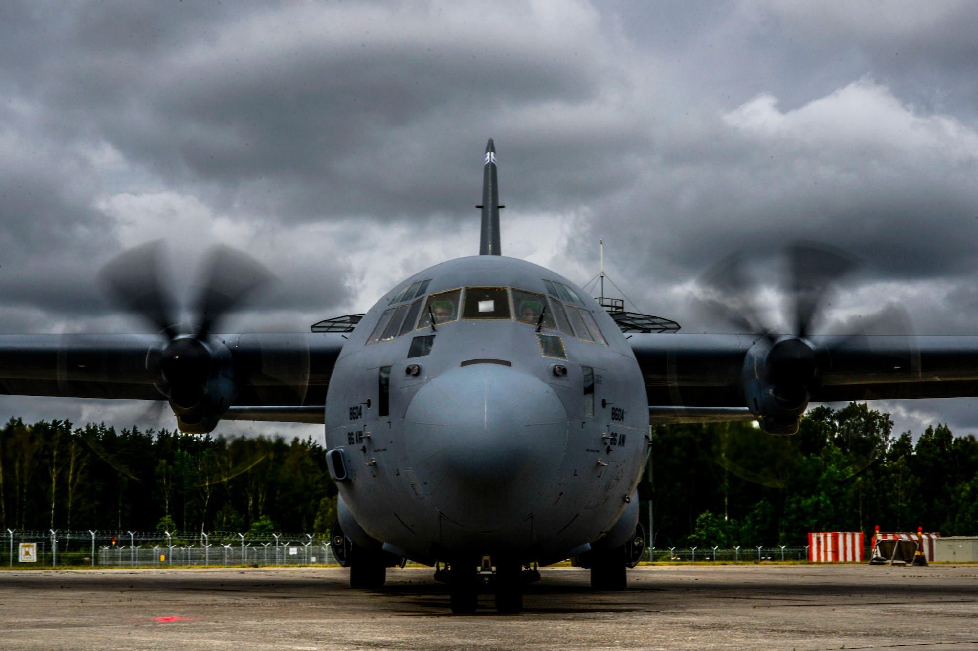 A C-130J Super Hercules is parked before take-off June 10, 2016, at Riga Airport, Latvia.  U.S. forces are in Europe participating in Saber Strike 16; a long-standing, U.S. Joint Chiefs of Staff-directed, U.S. Army Europe-led cooperative-training exercise, which has been conducted annually since 2010.  This year’s exercise will focus on promoting interoperability with allies and regional partners. The United States has enduring interests in supporting peace and prosperity in Europe and bolstering the strength and vitality of NATO, which is critical to global security. (U.S. Air Force photo/Senior Airman Nicole Keim)