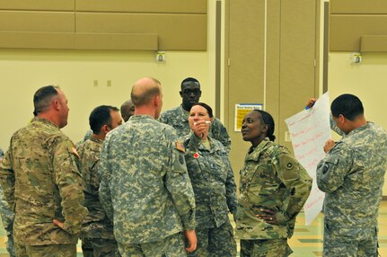 Soldiers attending an Equal Opportunity Leader Course participate in a StarPower exercise, where according to the official description of the program, 'participants have a chance to progress from one level of society to another by acquiring wealth through trading with other participants. Once the society is established, the group with the most wealth is given the right to make the rules for the game. The power group generally makes rules which maintain or increase its power and which those being governed consider to be unfair. This generally results in some sort of rebellion by the other members of the society.'

The course was hosted by the 63rd Regional Support Command, May 20-26, Armed Forces Reserve Center, Mountain View, Calif.