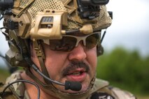 U.S. Air Force Staff Sgt. Jacob Rinker, a 13th Air Special Operations Squadron joint terminal attack controller out of Fort Carson, Colo., coordinates close air support for U.S. Soldiers in the Joint Pacific Alaska Training Range, June 8, 2016, during RED FLAG-Alaska 16-2. The exercise provides unique opportunities to integrate various forces into joint, coalition and multilateral training from simulated forward operating bases. (U.S. Air Force photo by Staff Sgt. Shawn Nickel/Released)