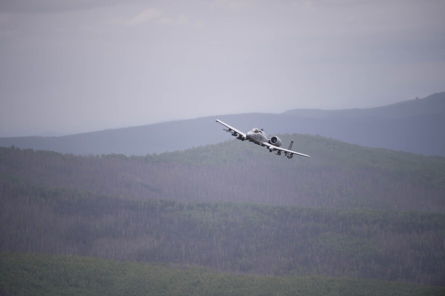 A U.S. Air Force A-10 Warthog from the 354th Fighter Squadron out of Davis-Monthan Air Force Base, Ariz., deployed to Eielson Air Force Base, Alaska, in support of RED FLAG-Alaska 16-2 provides close air support to U.S. Soldiers in the Joint Pacific Alaska Range Complex (JPARC), June 8, 2016. The exercise provides unique opportunities to integrate various forces into joint, coalition and multilateral training scenarios from simulated forward operating bases in the JPARC, which at more than 67,000 square miles is the largest instrumented air, ground and electronic combat training range in the world. (U.S. Air Force photo by Staff Sgt. Shawn Nickel/Released)