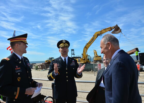 Col. David Caldwell, commander, New York District, Brig. Gen. William Graham, Rep. Jerrold Nadler (D-10) and New York Senator Charles Schumer discuss the recently completed Sea Gate Reach project. 