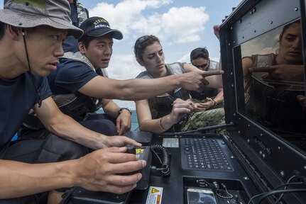SASEBO, Japan (June 13, 2016) – A Japanese Maritime Self-Defense Force (JMSDF) Explosive Ordnance Disposal technician controls a SeaBotix remotely operated vehicle during a mine countermeasures training mission near Sasebo as part of exercise Malabar 2016, June 13. A trilateral maritime exercise, Malabar is designed to enhance dynamic cooperation between the Indian Navy, JMSDF and U.S. Navy forces in the Indo-Asia-Pacific. (U.S. Navy photo by Mass Communication Specialist 1 st Class Charles E. White/ Released)