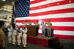 160603-N-VR008-019 SAN DIEGO (June 3, 2016) The ceremonial color guard of the amphibious assault ship USS America (LHA 6) parades the colors before the start of a remembrance ceremony for the 74th anniversary of the Battle of Midway in the ship’s hangar bay. Retired Lt. Cmdr. Richard Nowatzki, second from right, who served on board the aircraft carrier USS Hornet (CV 8) during the 1942 Battle of Midway, spoke at this year’s remembrance ceremony. Hornet was later sunk in the Battle of Santa Cruz Islands. America is the first ship of its class and is optimized for Marine Corps aviation. (U.S. Navy photo by Mass Communication Specialist 3rd Class Kyle Goldberg/Released)     