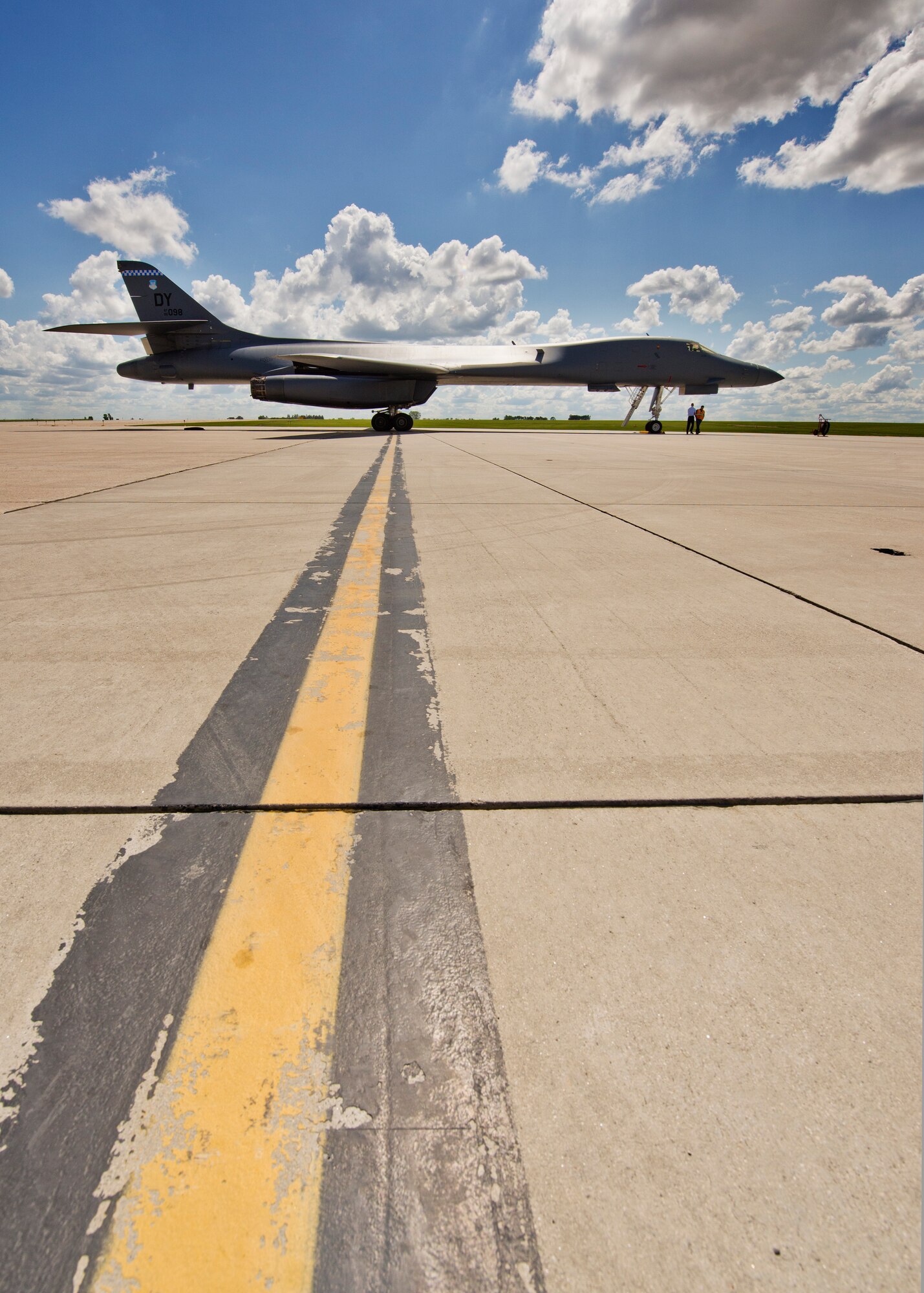 A B-1B Lancer from Dyess Air Force Base, Texas sits at Base Operations at Minot AFB, N.D., June 3, 2016. Aircraft from around Air Force Global Strike Command visited Minot for the 5th Bomb Wing change of command. (U.S. Air Force photos/Airman 1st Class J.T. Armstrong)