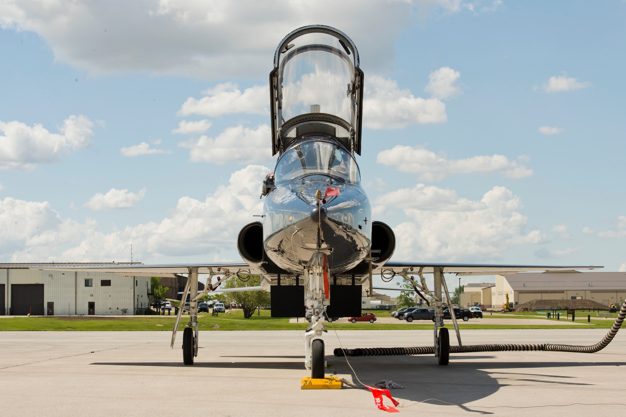A T-38 Talon sits at Base Operations at Minot Air Force Base, N.D., June 3, 2016. Aircraft from around Air Force Global Strike Command visited Minot for the 5th Bomb Wing change of command. (U.S. Air Force photos/Airman 1st Class J.T. Armstrong)
