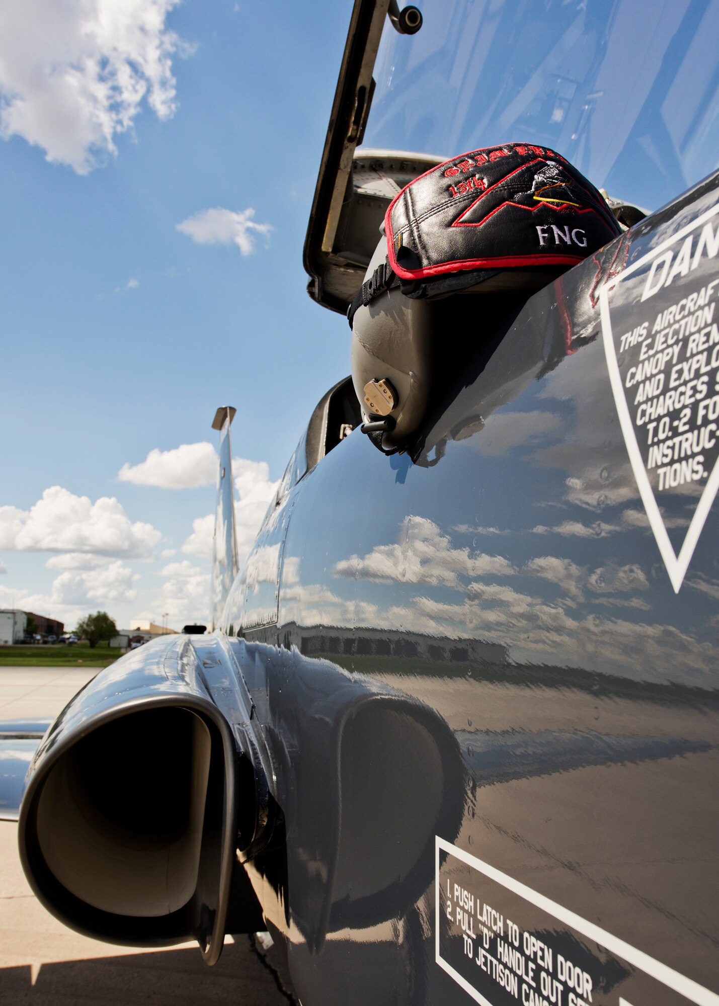 A T-38 Talon sits at Base Operations at Minot Air Force Base, N.D., June 3, 2016. Aircraft from around Air Force Global Strike Command visited Minot for the 5th Bomb Wing change of command. (U.S. Air Force photos/Airman 1st Class J.T. Armstrong)