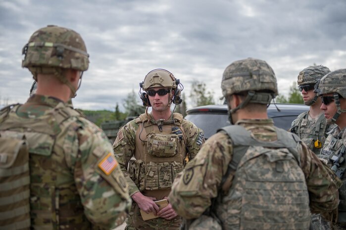 U.S. Air Force Tech. Sgt. Steven Waller, a 13th Air Special Operations Squadron joint terminal attack controller out of Fort Carson, Colo., reviews a scenario with U.S. Soldiers from the 1st Battalion, 24th Infantry Regiment at Fort Wainwright, Alaska, June 8, 2016, while operating in the Joint Pacific Alaska Range Complex during RED FLAG-Alaska (RF-A) 16-2. RF-A 16-2, the largest exercise of it’s kind in six years, employed more than 500 Soldiers who used the JTACs’ ability to call in air-to-ground support and overwatch from U.S. Air Force A-10 Warthogs, F-16 Fighting Falcons and U.S. Marine Corps F/A-18 Hornets. (U.S. Air Force photo by Staff Sgt. Shawn Nickel/Released)