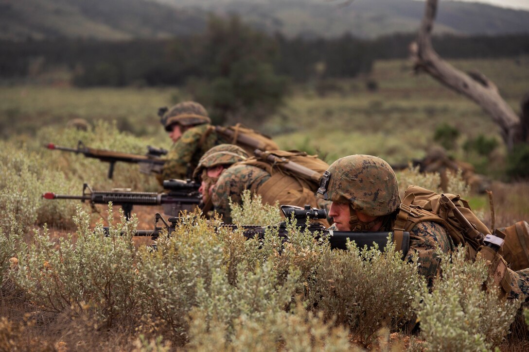 Marines participate in urban terrain training during Exercise Predator Strike at Cultana Training Area, Australia, June 5, 2016. Marine Corps photo by Cpl. Carlos Cruz Jr.