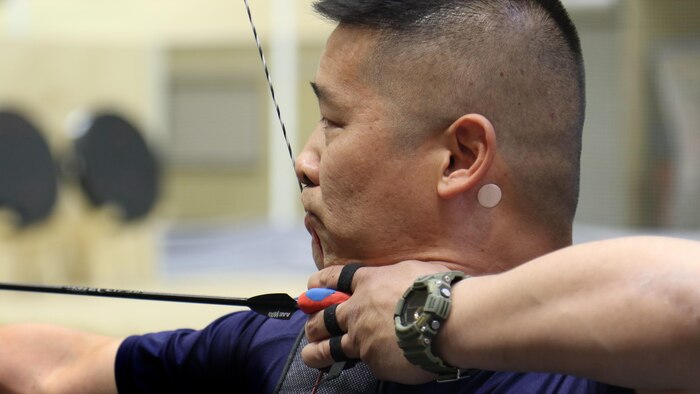 U.S. Marine Corps veteran Christopher McGleinnaiss practices archery in preparation for the 2016 Department of Defense Warrior Games at the U.S. Military Academy at West Point, New York, June 13, 2016. McGleinnaiss, an Orinda, Calif., native, is a member of the 2016 DoD Warrior Games Team Marine Corps. The 2016 DoD Warrior Games is an adaptive sports competition for wounded, ill and injured Service members and veterans from the U.S. Army, Marine Corps, Navy, Air Force, Special Operations Command and the British Armed Forces.