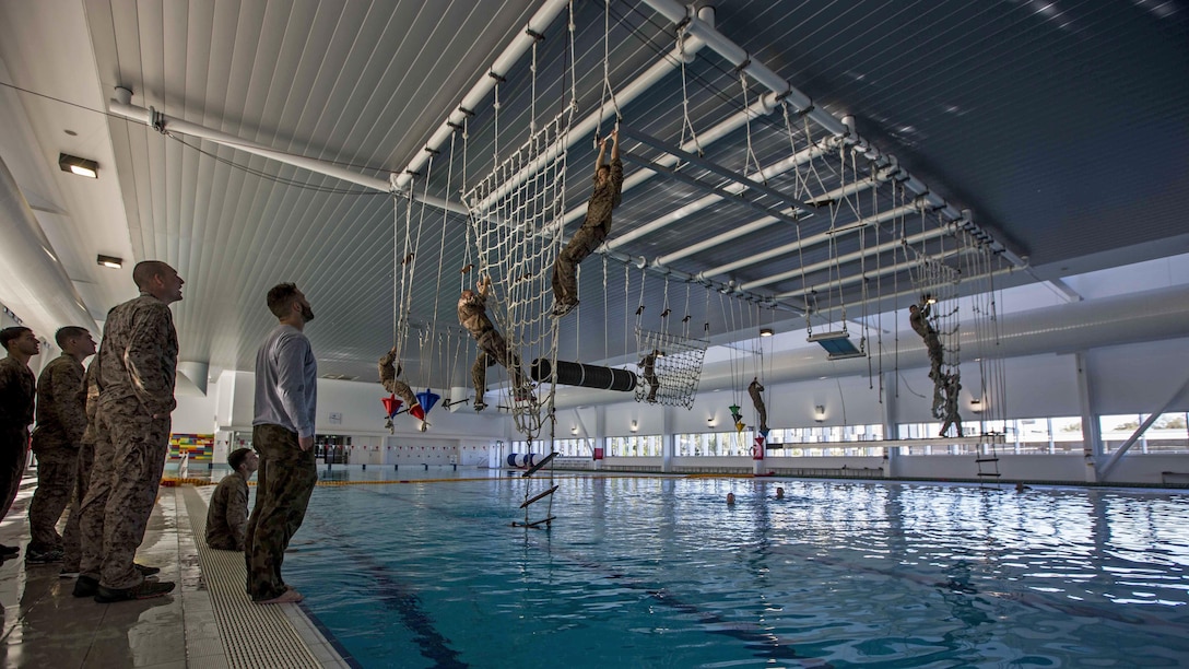U.S. Marines with 1st Battalion, 1st Marine Regiment, Marine Rotational Force – Darwin, train on an over-water obstacle course at Gallipoli Barracks, Queensland, Australia, June 7, 2016. The course is part of a three day period of sustainment training to keep Marines in good physical condition during MRF-D. MRF-D is a six-month deployment of Marines into Darwin, Australia, where they will conduct exercises and train with the Australian Defence Forces, strengthening the U.S.-Australia alliance.