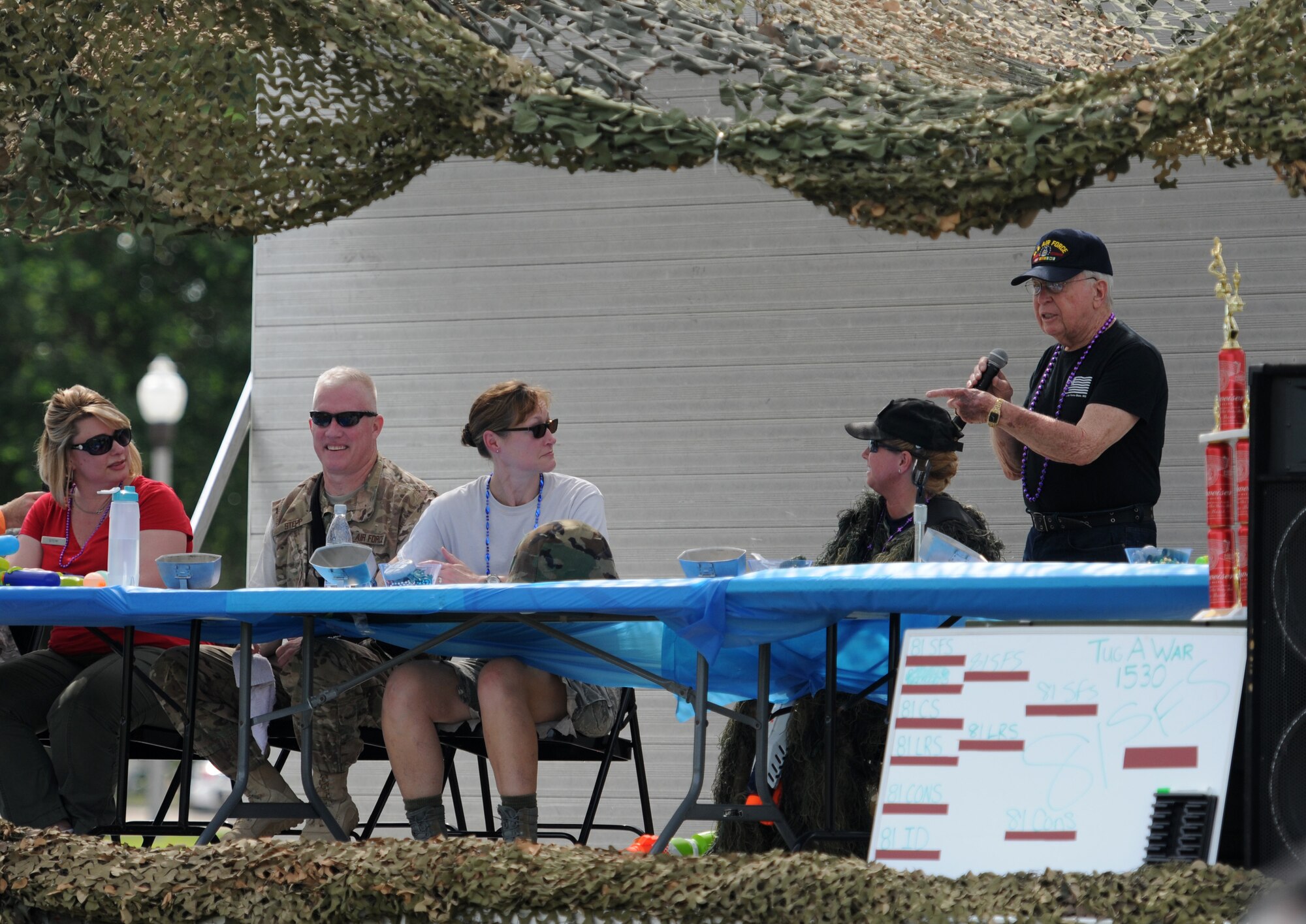 Retired Chief Master Sgt. Charles Teston delivers remarks during the 81st Mission Support Group Combat Dining In June 10, 2016, Keesler Air Force Base, Miss. The Combat Dining-In is a military tradition that promotes camaraderie and esprit de corps throughout the ranks. (U.S. Air Force photo by Kemberly Groue)