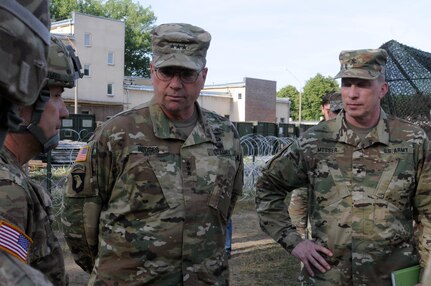 Lt. Gen. Ben Hodges, commander of U.S. Army Europe, visits the operation center for the 30th Medical Company during Anakonda 2016, June 9 in Warsaw, Poland.  Anakonda 2016 is one of U.S. Army Europe's premier multinational training events, which features 24 nations and seeks to train, exercise and integrate Polish national command and force structures into an allied, joint, multinational environment.