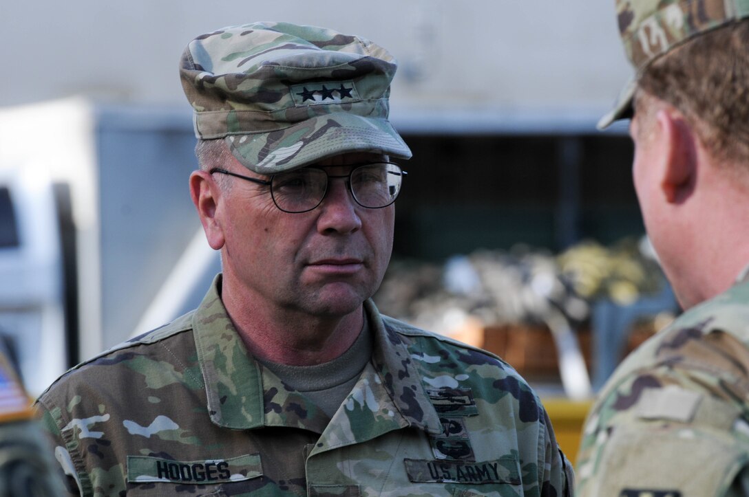 Lt. Gen. Ben Hodges, commander of U.S. Army Europe, visits the operation center for the 30th Medical Company during Anakonda 2016, June 9 in Warsaw, Poland.  Anakonda 2016 is one of U.S. Army Europe's premier multinational training events, which features 24 nations and seeks to train, exercise and integrate Polish national command and force structures into an allied, joint, multinational environment.