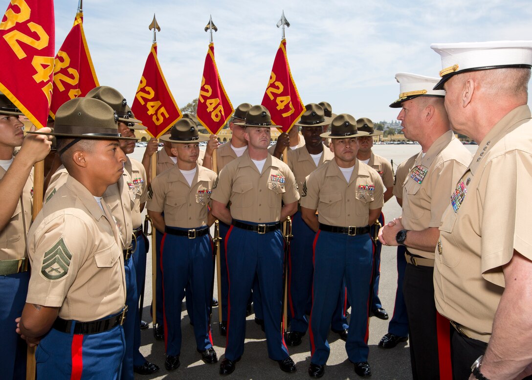 The Assistant Commandant of the Marine Corps, Gen. John M. Paxton Jr., attends the Basic Marine Graduation Ceremony as the parade reviewing officer on Marine Corps Recruit Depot, San Diego, Calif., June 10, 2016. (U.S. Marine Corps photo by Sgt. Tia Dufour/Released)