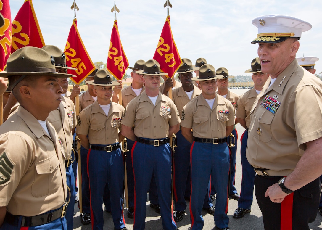 The Assistant Commandant of the Marine Corps, Gen. John M. Paxton Jr., attends the Basic Marine Graduation Ceremony as the parade reviewing officer on Marine Corps Recruit Depot, San Diego, Calif., June 10, 2016. (U.S. Marine Corps photo by Sgt. Tia Dufour/Released)