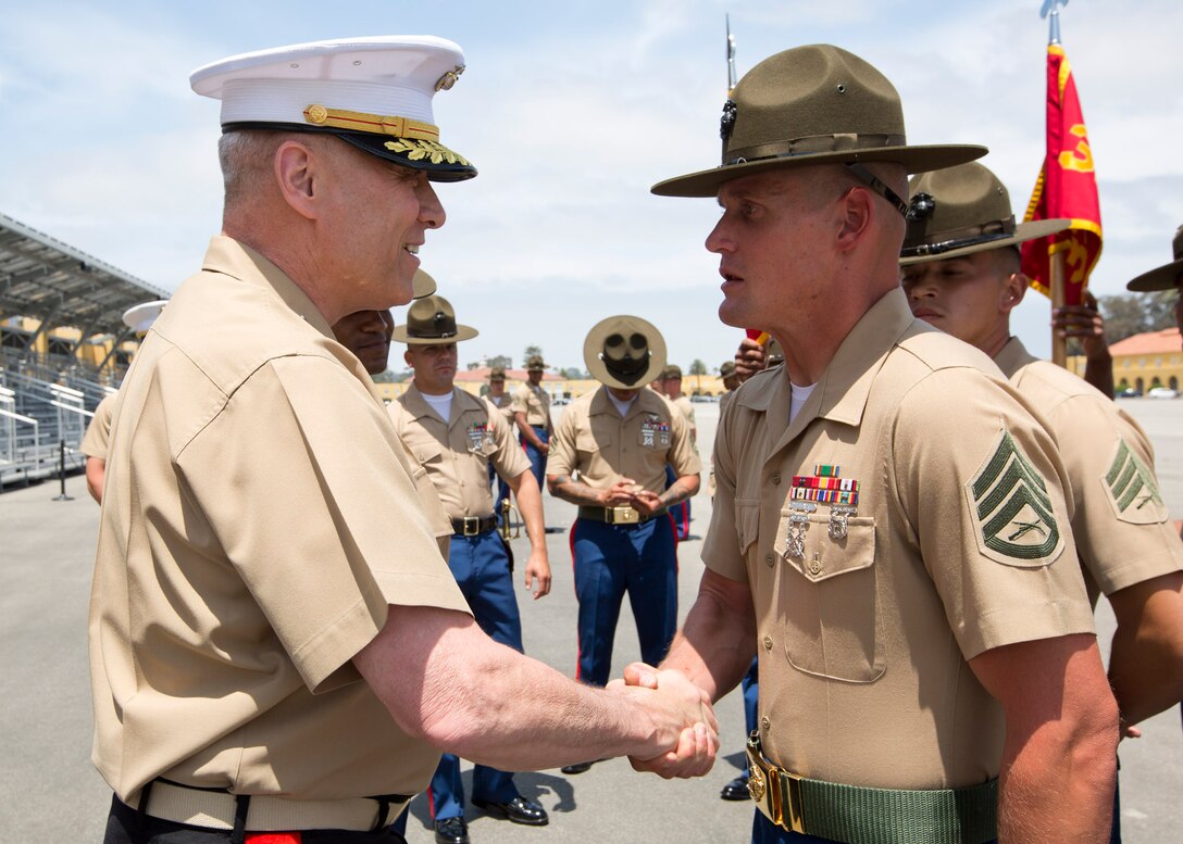 The Assistant Commandant of the Marine Corps, Gen. John M. Paxton Jr., attends the Basic Marine Graduation Ceremony as the parade reviewing officer on Marine Corps Recruit Depot, San Diego, Calif., June 10, 2016. (U.S. Marine Corps photo by Sgt. Tia Dufour/Released)
