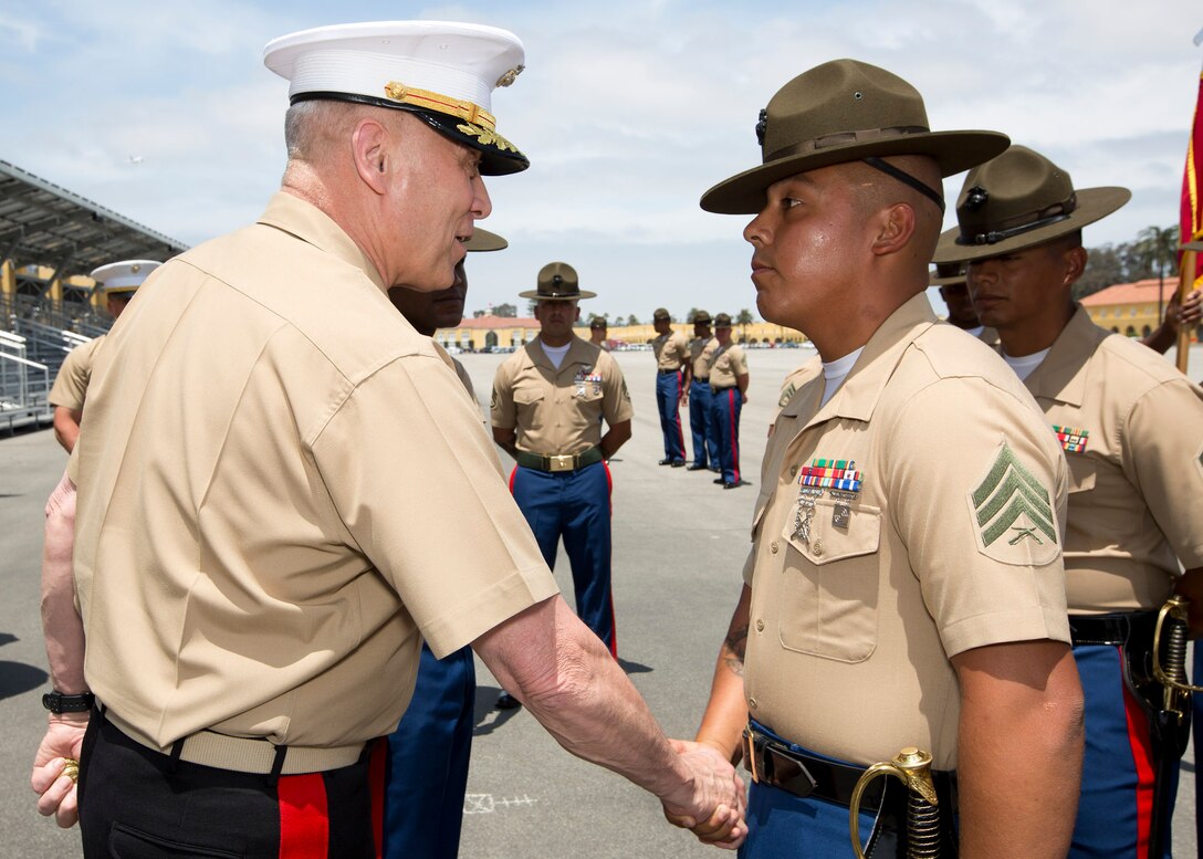 The Assistant Commandant of the Marine Corps, Gen. John M. Paxton Jr., attends the Basic Marine Graduation Ceremony as the parade reviewing officer on Marine Corps Recruit Depot, San Diego, Calif., June 10, 2016. (U.S. Marine Corps photo by Sgt. Tia Dufour/Released)