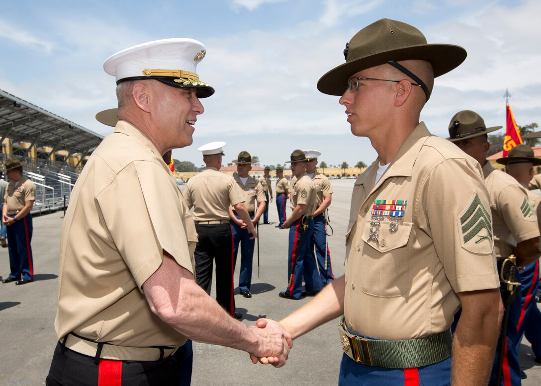The Assistant Commandant of the Marine Corps, Gen. John M. Paxton Jr., attends the Basic Marine Graduation Ceremony as the parade reviewing officer on Marine Corps Recruit Depot, San Diego, Calif., June 10, 2016. (U.S. Marine Corps photo by Sgt. Tia Dufour/Released)