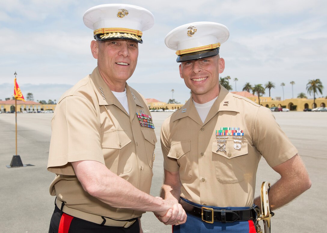 The Assistant Commandant of the Marine Corps, Gen. John M. Paxton Jr., attends the Basic Marine Graduation Ceremony as the parade reviewing officer on Marine Corps Recruit Depot, San Diego, Calif., June 10, 2016. (U.S. Marine Corps photo by Sgt. Tia Dufour/Released)