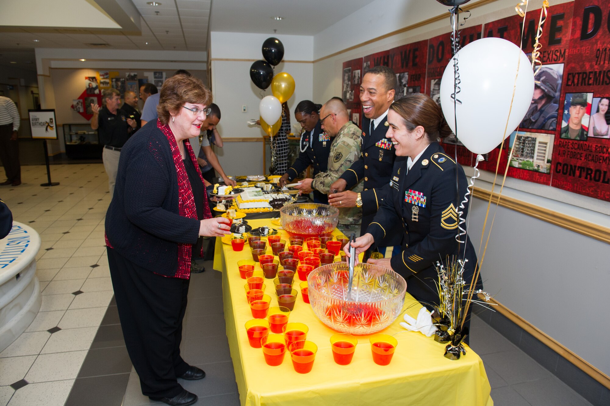 Members of Patrick Air Force Base and Cape Canaveral Air Force Station, Fla. celebrated the U.S. Army’s 241st Birthday during a cake cutting ceremony at Defense Equal Opportunity Management Institute June 14, 2016. Medal of Honor recipient retired Sergeant 1st Class Melvin Morris, was the guest speaker for the event and shared his feelings about how honored he is to be a part of the military family and shared stories from his days on active duty. (U.S. Air Force photo/Benjamin Thacker/Released) 