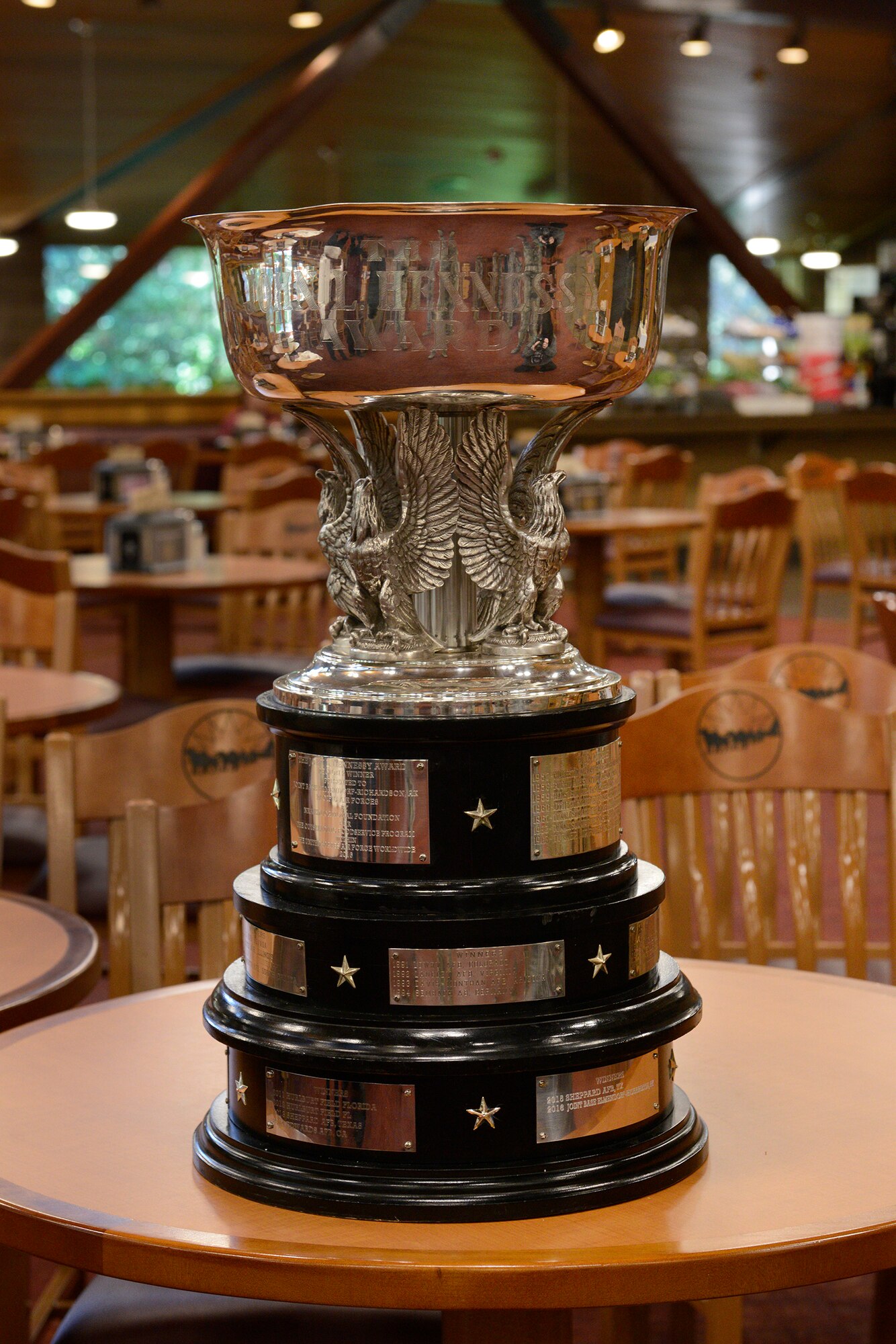 The 2016 John L. Hennessy Award was presented to the Iditarod Dining Facility personnel by Lt. Col Christopher Busque, 673d Force Support Squadron commander at Joint Base Elmendorf-Richardson, Alaska, June 8, 2016. This year marks the 60th anniversary of the Hennessy Award recognizing food service excellence. (U.S. Air Force photo by Airman 1st Class Valerie Monroy)