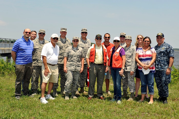 Commanders from Joint Base Charleston pair up with their honorary commanders for a tour of the Cooper River harbor patrol area at Joint Base Charleston, S.C., June 13, 2016. The program encourages local leaders to learn in-depth about the installation mission as well as increase understanding and cooperation between the civilian community and the Joint Base. (U.S. Air Force photo/Tech. Sgt. Renae Pittman)