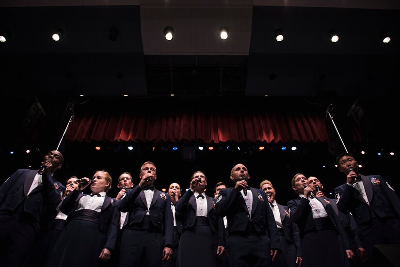 Singing Sergeants, the official chorus of the U.S. Air Force, sings during the U.S. Air Force Band’s 75th Anniversary celebration June 11, 2016, at George Mason University’s Center for the Arts Concert Hall in Fairfax, Va. The Singing Sergeants sang an a cappella iteration of ‘Freedom Song’. (U.S. Air Force photo by Airman 1st Class Philip Bryant)