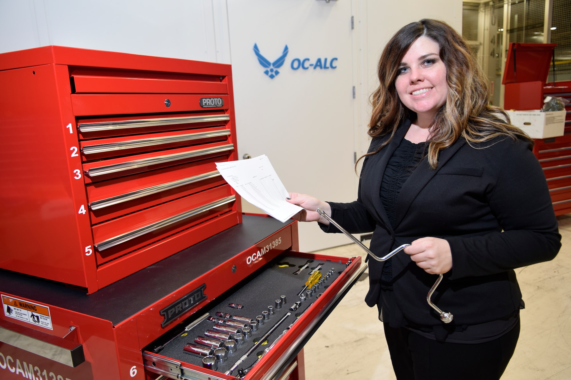 Kassie Concetta Meziere, Oklahoma City Air Logistics Complex tool manager and 76th Maintenance Support Group tool manager, performs a final quality control check on a completed tool box June 3, 2016, Tinker Air Force Base, Okla. There has been almost 60 thousand tool transactions by the tool crib so far in 2016 and inventory review and control is done on every one. (U.S. Air Force photo/Greg L. Davis)