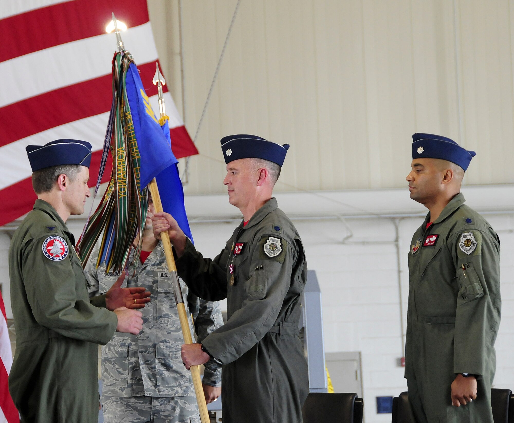 The 192nd Fighter Wing held a change of command ceremony for the 192nd FW Operations Group, here on June 12, 2016.  Lt. Col. Darren P. Gray assumed command of the 192nd Operations Group from Lt. Col. D. Micah Fesler, who was selected for a National Security Fellowship at Harvard in Boston, Mass. (U.S. Air National Guard photo by Master Sgt. C. Claudio)